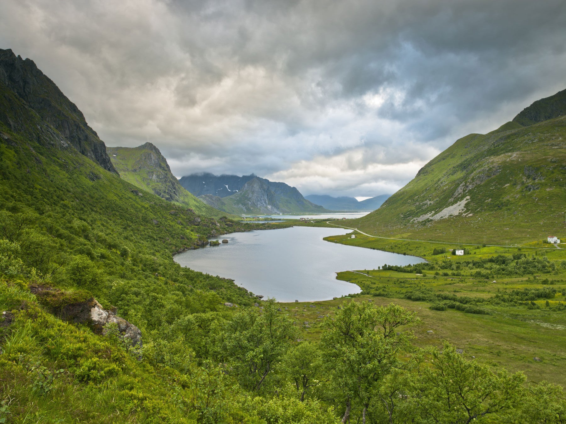 Alpine Lake and Valley Horizon Wall Mural