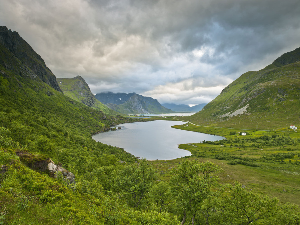 Alpine Lake and Valley Horizon Wall Mural in your room — zoomed