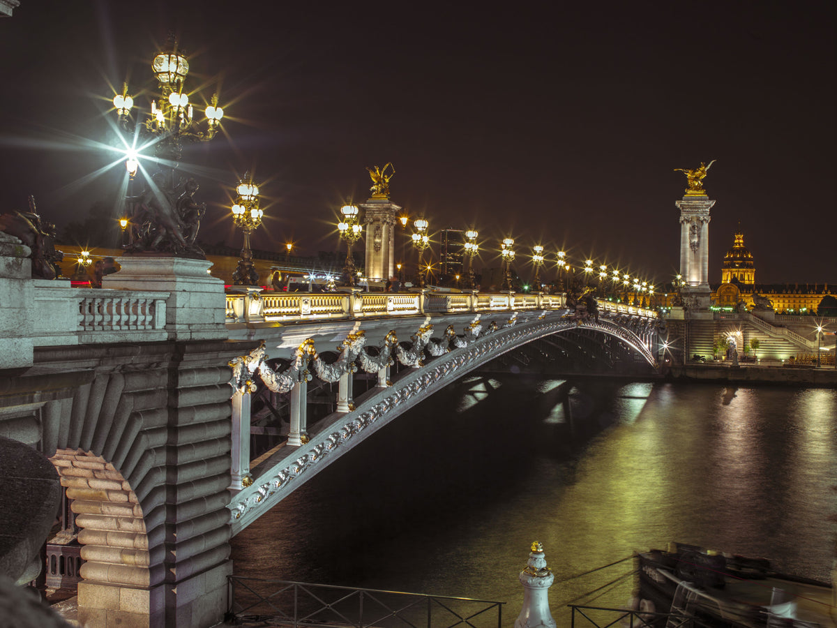 Midnight Parisian Bridge Illumination Wall Mural in your room — zoomed