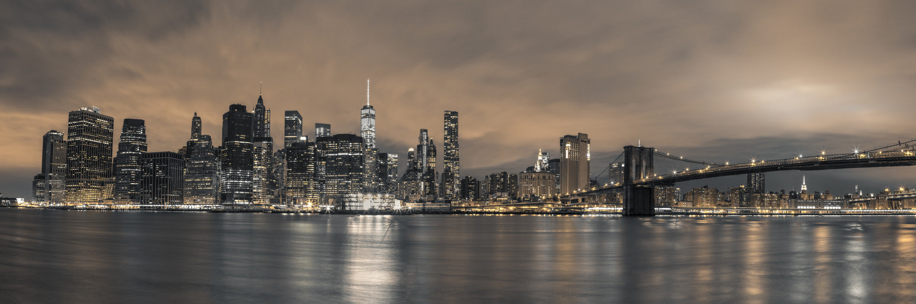East River Night Cityscape Wall Mural