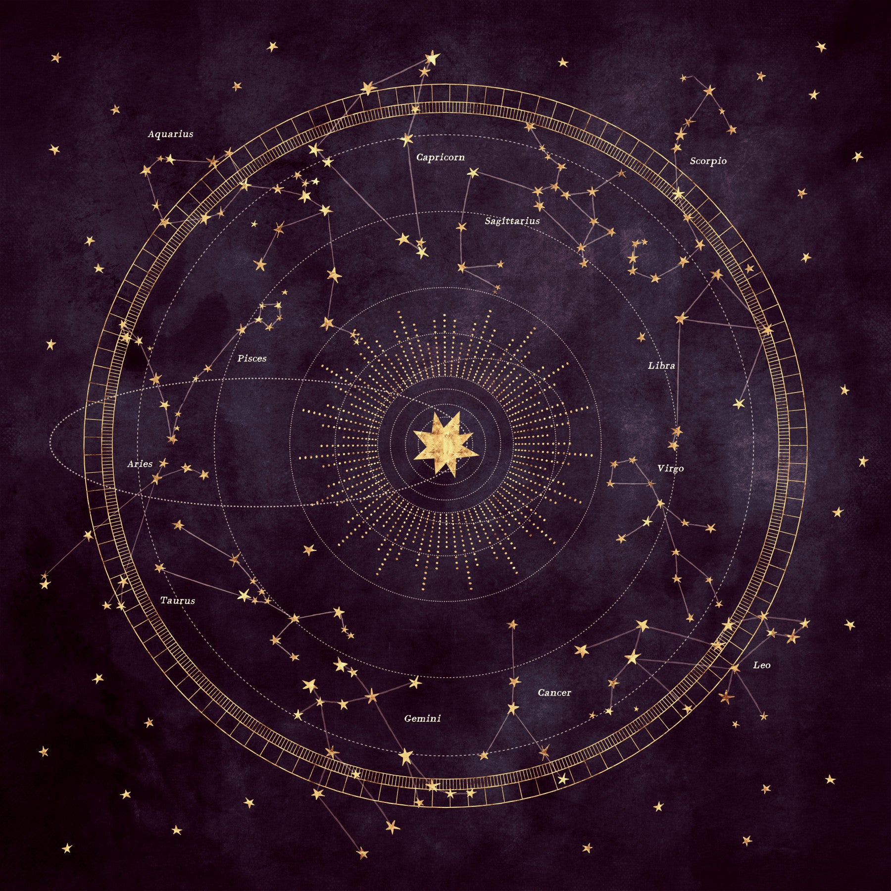 Celestial Zodiac Gold Map Wall Mural