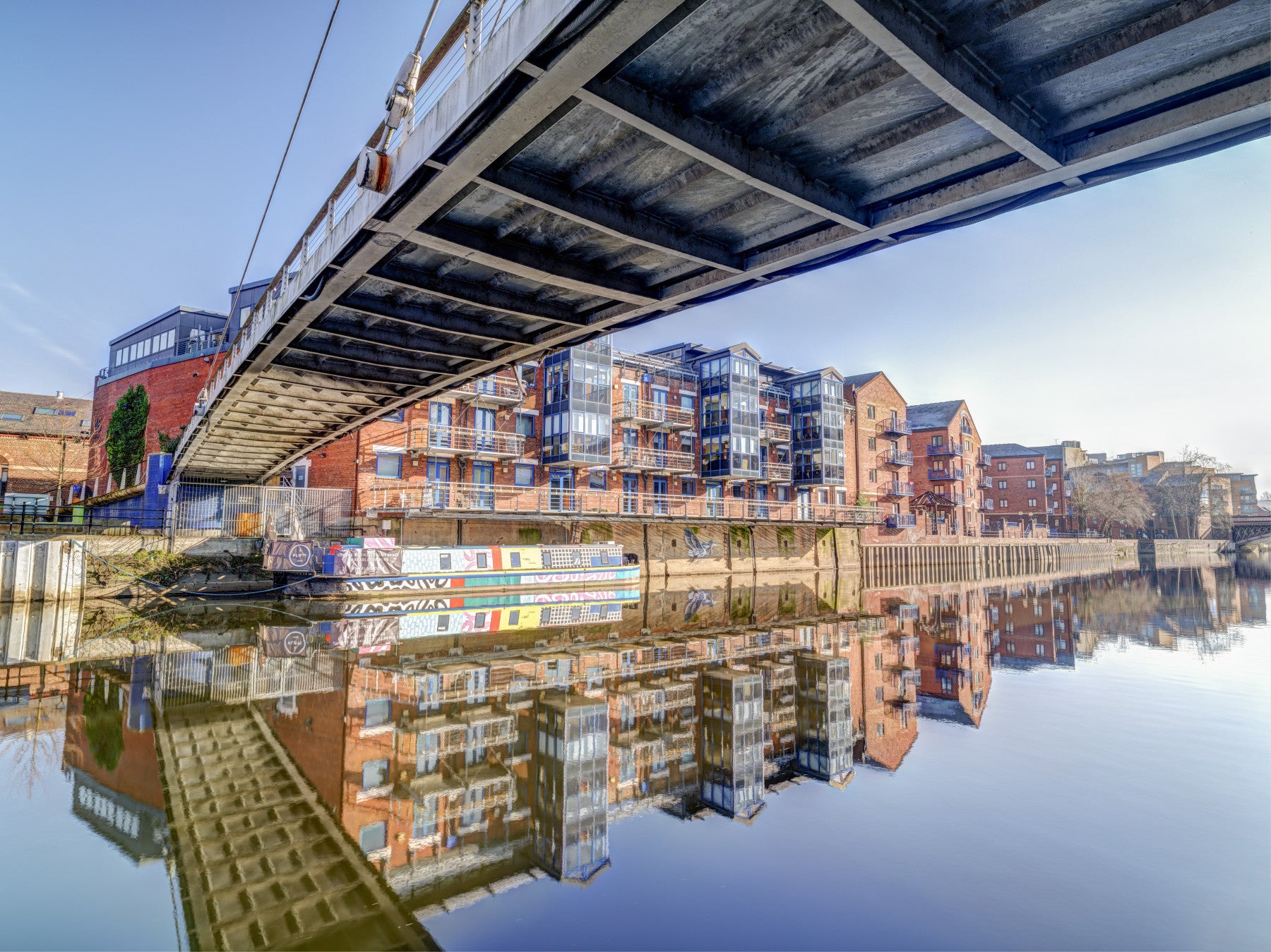 Riverside Urban Architecture and Steel Bridge Wall Mural