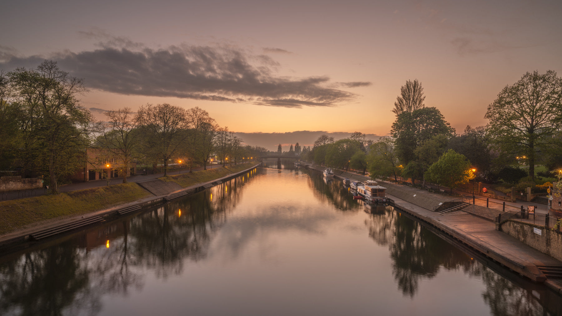 Reflective Sunset Canal Waters Wall Mural