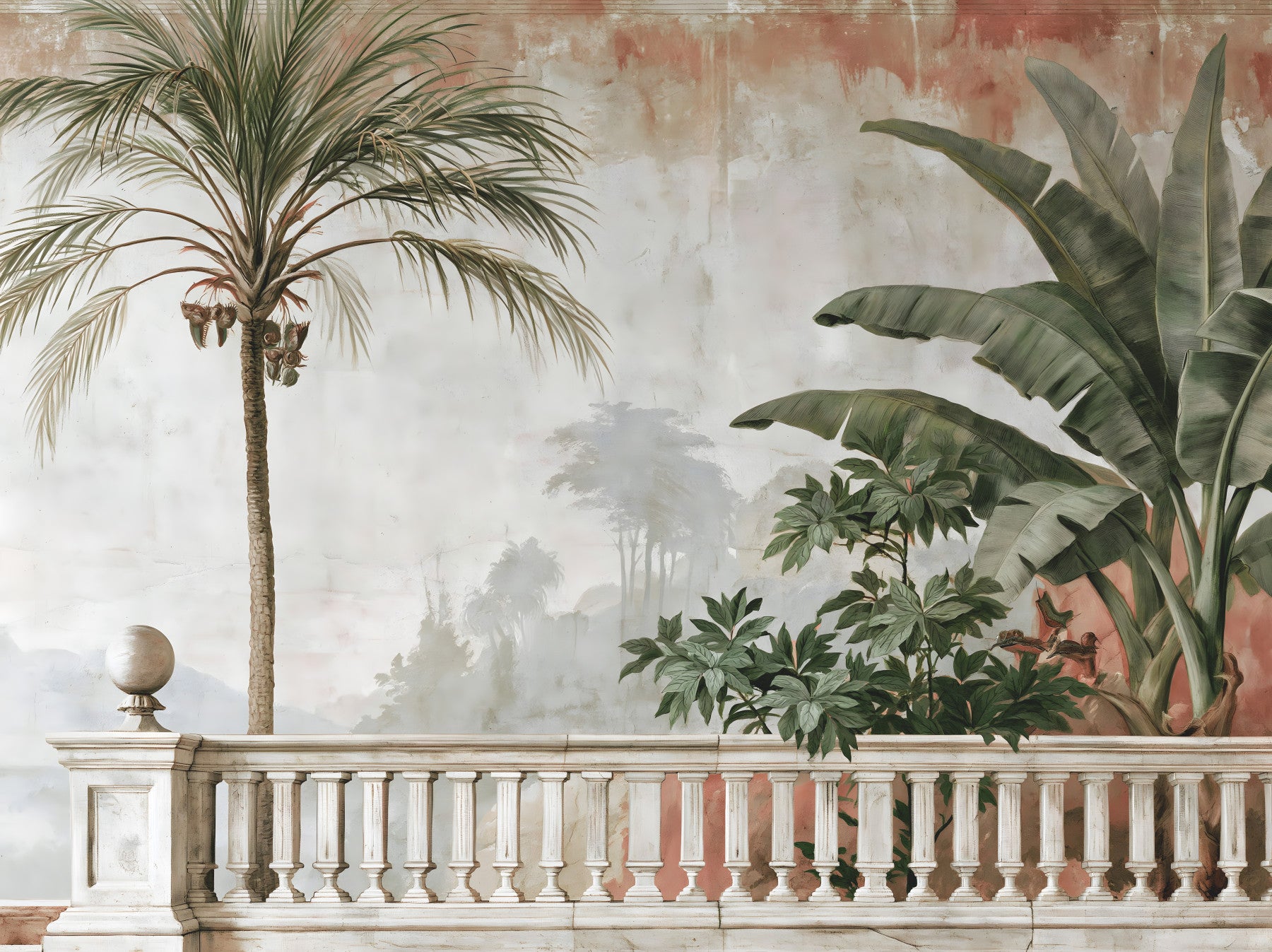 Vintage Coastal Garden Balustrade Wall Mural