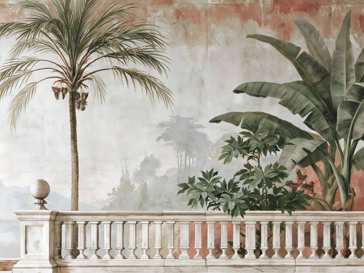 Vintage Coastal Garden Balustrade Wall Mural in your room — zoomed