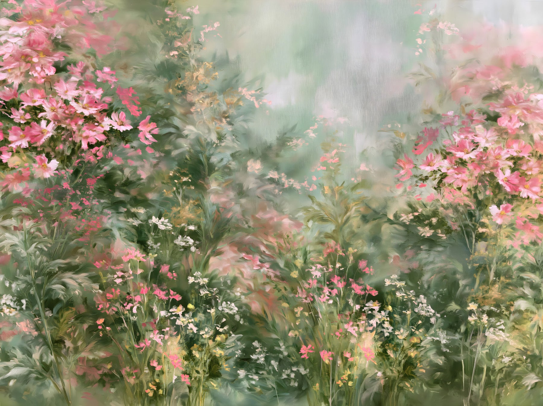 Impressionist Pink Blossom Meadow Wall Mural