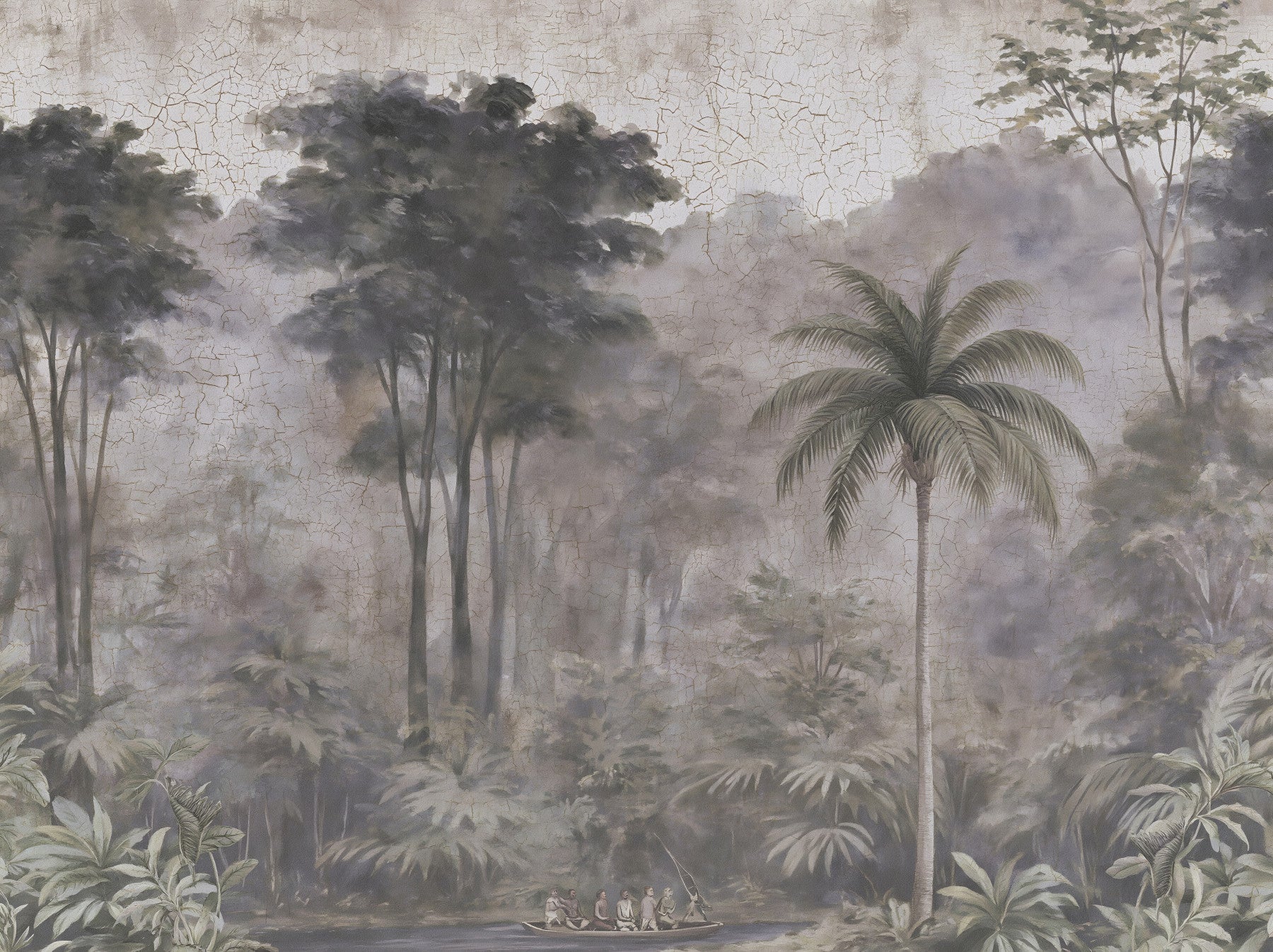 Misty River Expedition Scene Wall Mural
