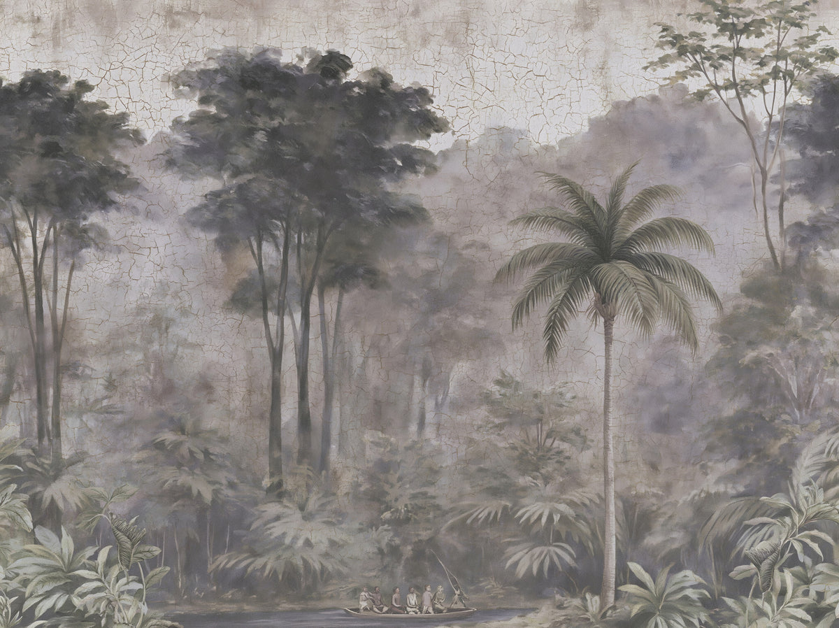 Misty River Expedition Scene Wall Mural in your room
