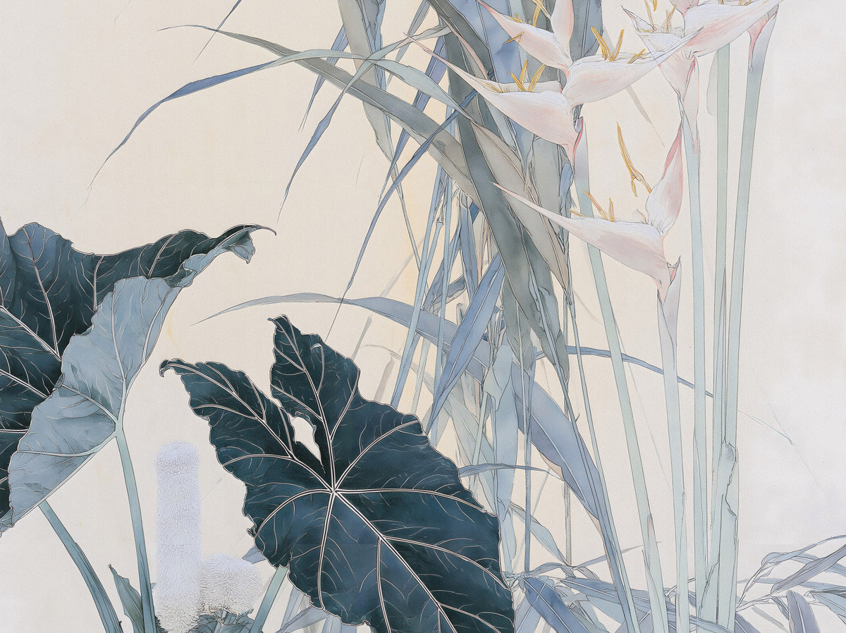 Serene Tropical Botanical Illustration Wall Mural in your room