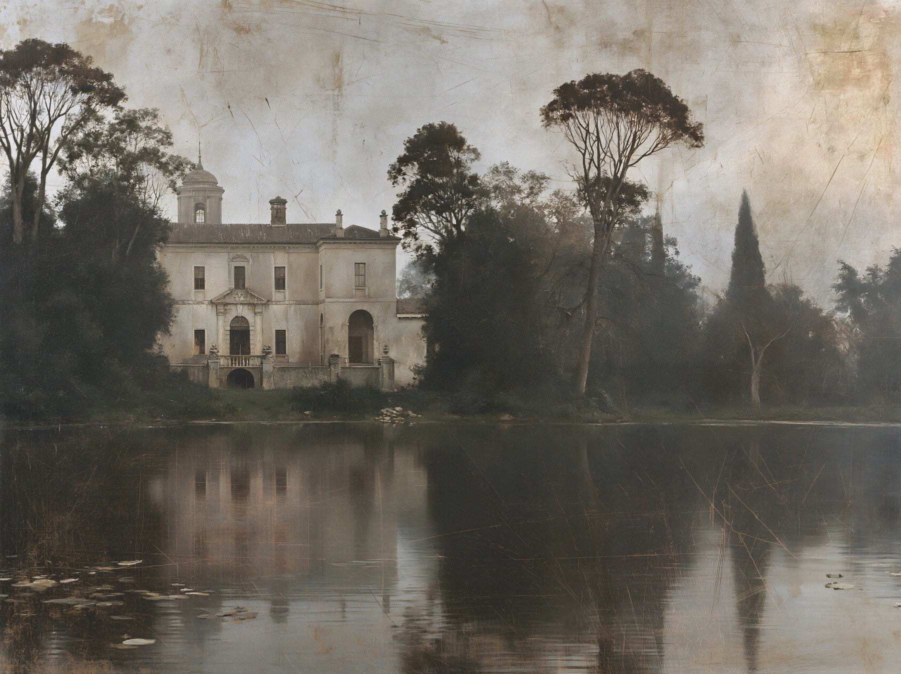 Rustic Italian Villa Lakeside Manor Wall Mural