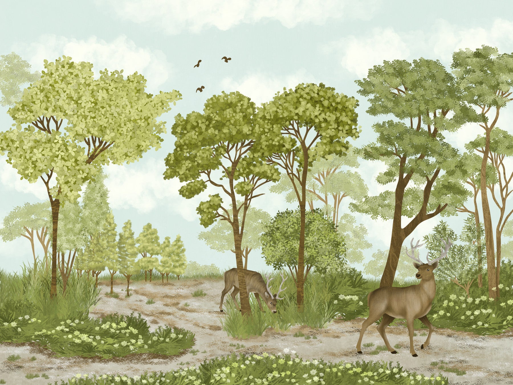Enchanted Woodland Deer Sanctuary Wall Mural