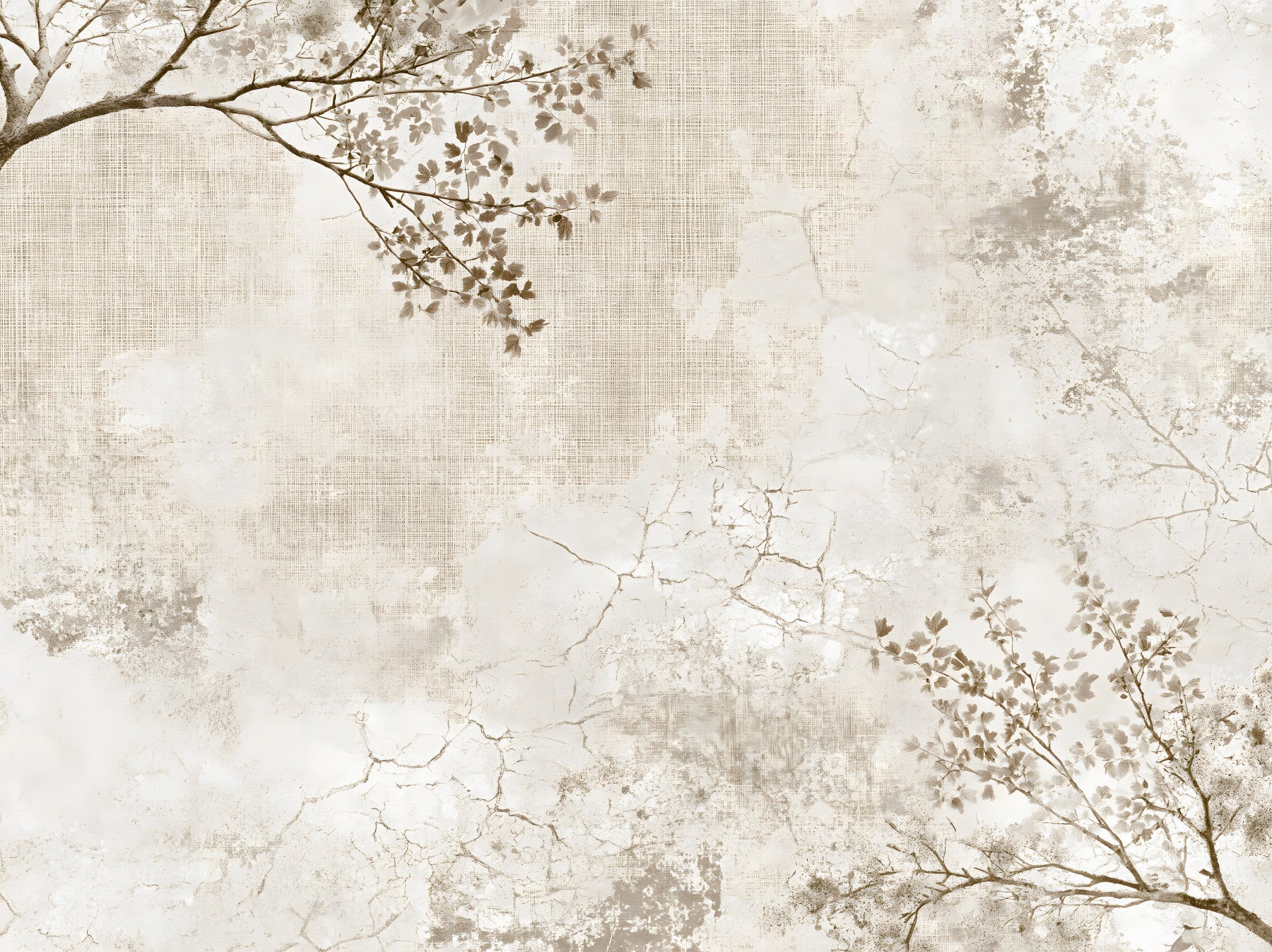 Rustic Beige Weathered Texture with Delicate Branches Wall Mural