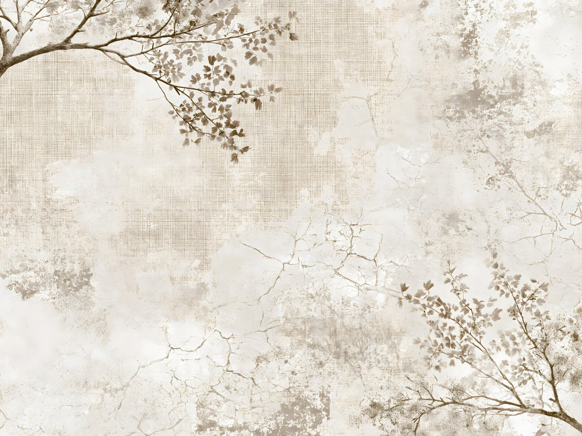 Rustic Beige Weathered Texture with Delicate Branches Wall Mural in your room — zoomed