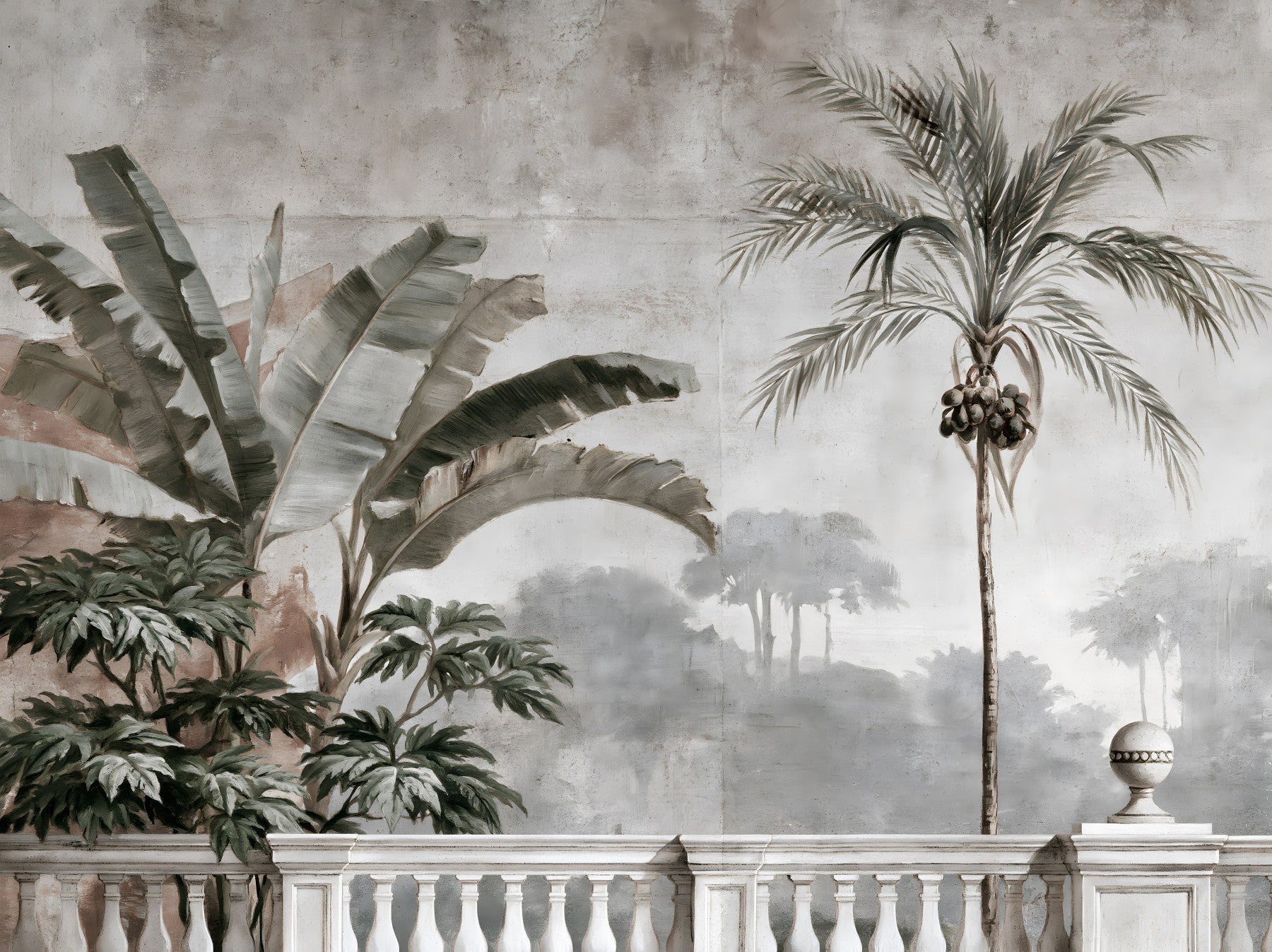 Vintage Tropical Balustrade Scene Wall Mural