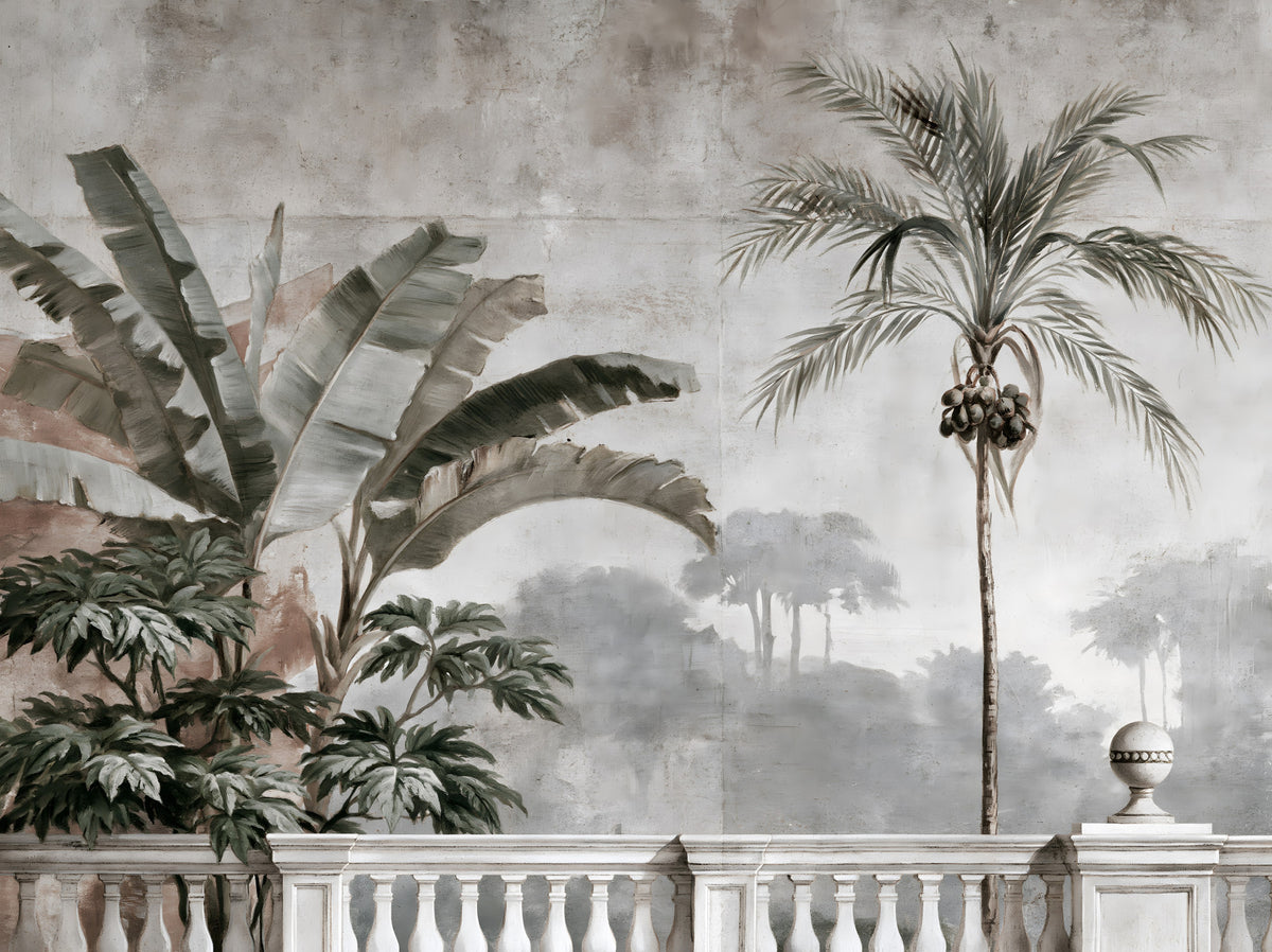 Vintage Tropical Balustrade Scene Wall Mural in your room