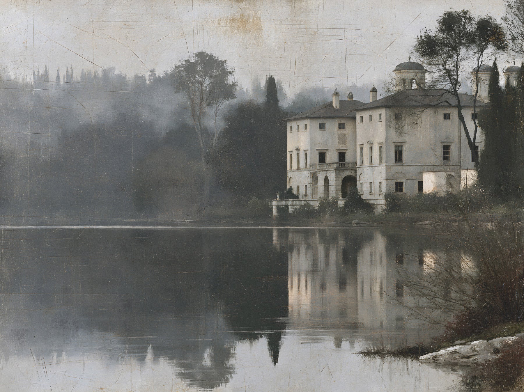 Aged Canvas Waterfront Retreat Wall Mural