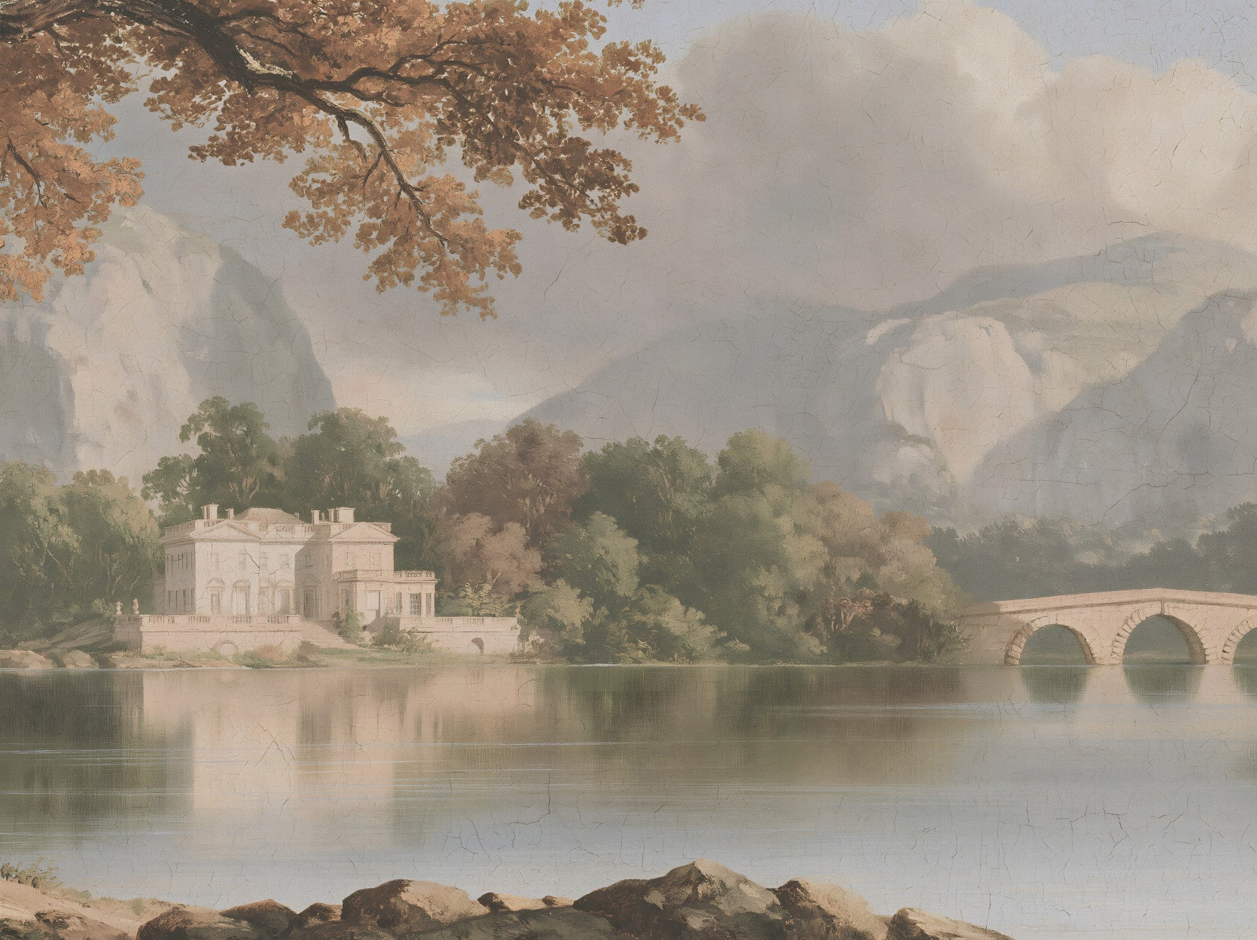 Hazy Mountain Lake Retreat Wall Mural