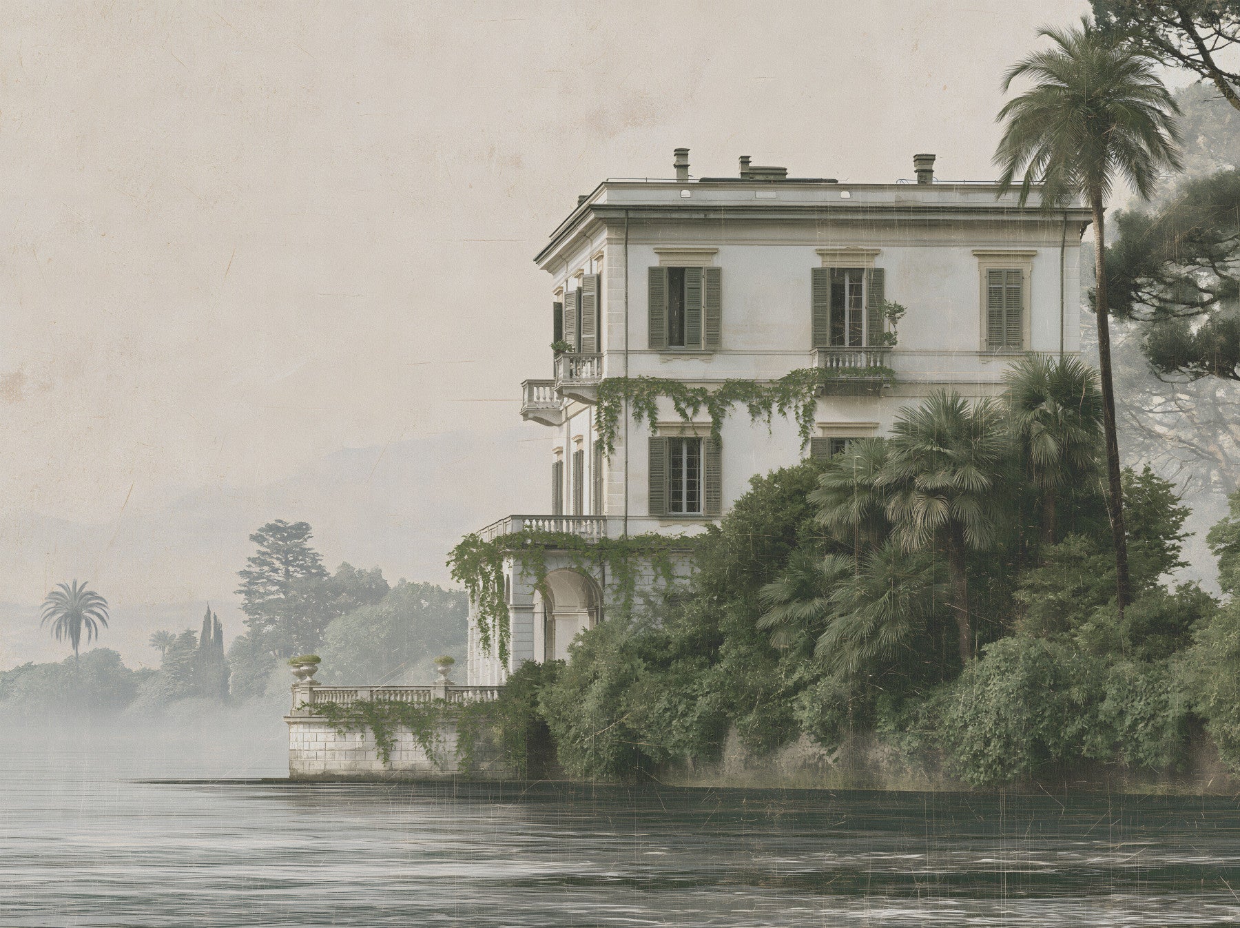 Vintage Villa by the Water Wall Mural