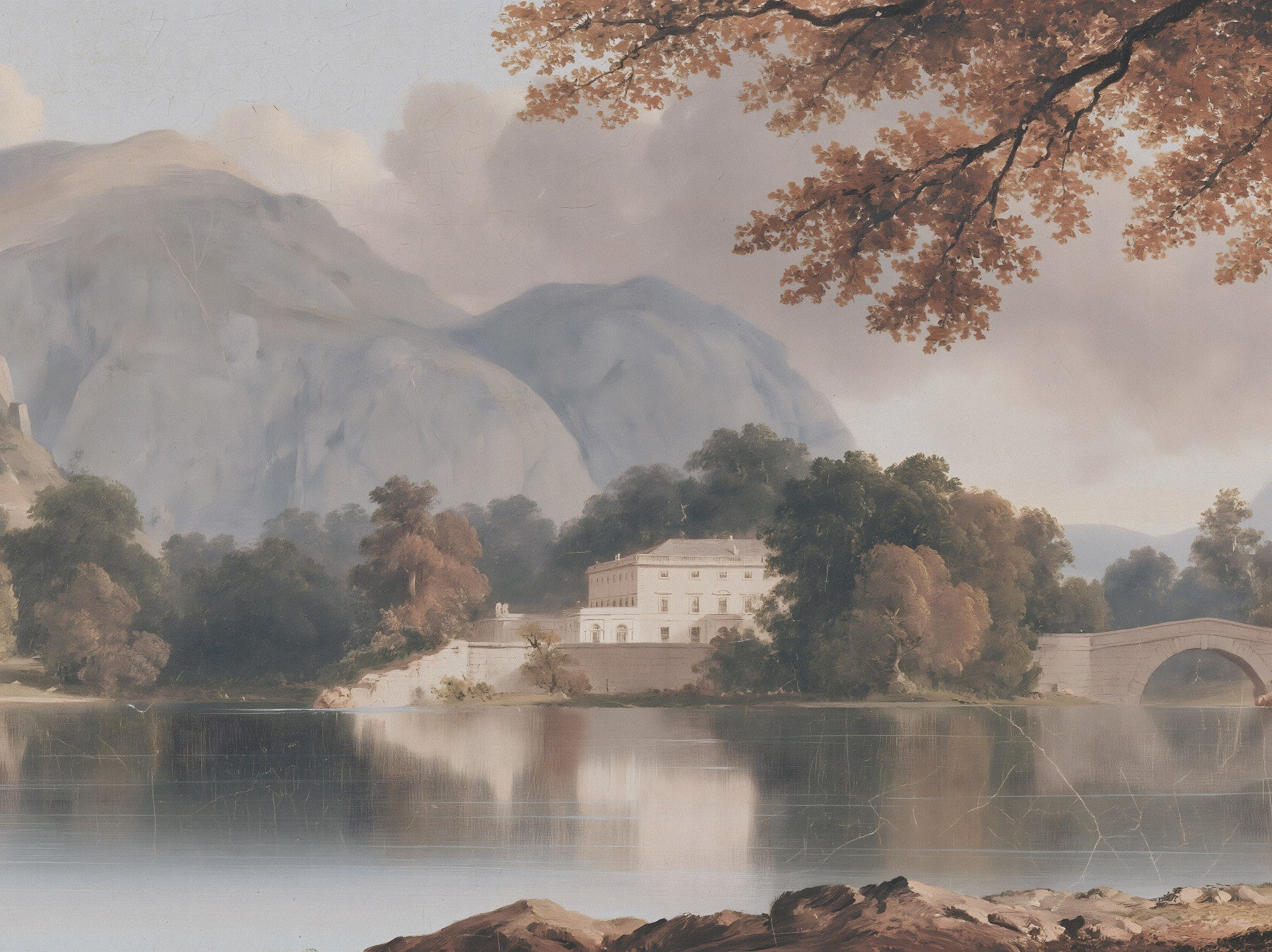 Serene Mountain Lake Estate Landscape Wall Mural