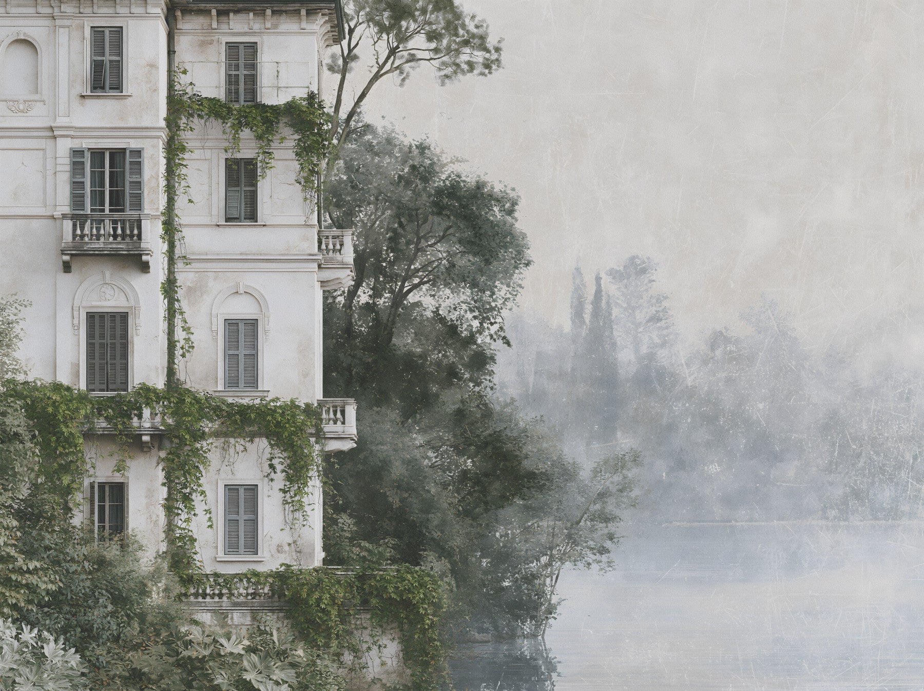 Misty Botanical Architectural Haven Wall Mural