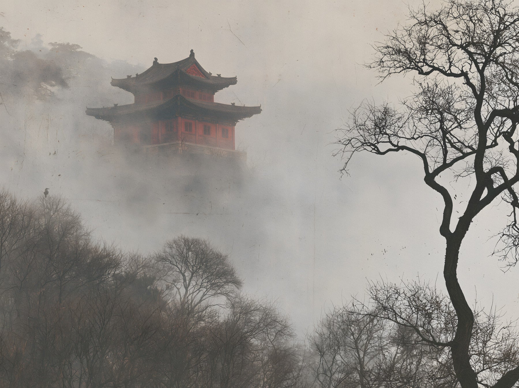Misty Pagoda Mountain Retreat Wall Mural