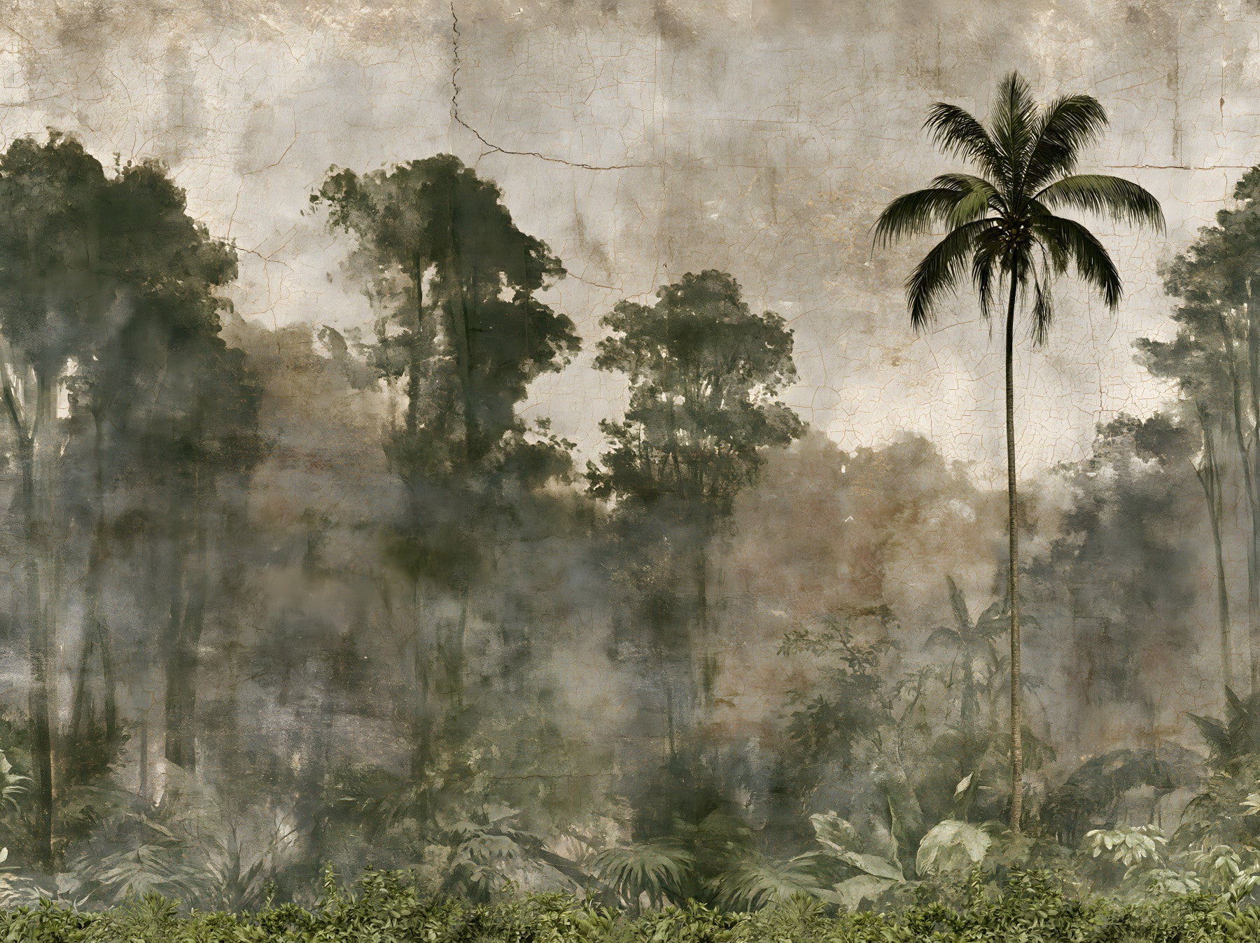 Aged Tropical Forest Silhouette Wall Mural