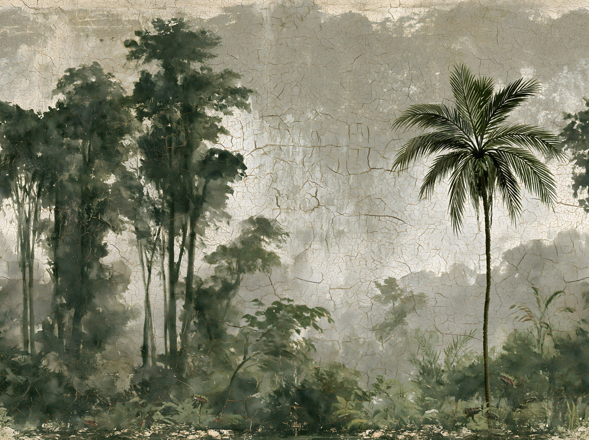Vintage Palm Forest Distressed Canvas Wall Mural in your room