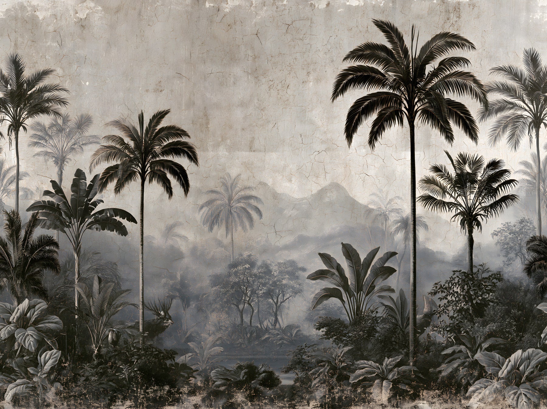 Vintage Palm Grove Mist Wall Mural