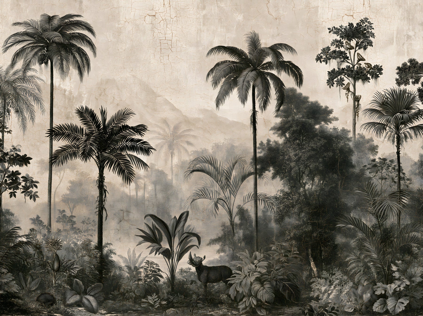 Monochrome Tropical Expedition Wall Mural