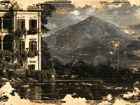 Sepia Tone Lakeside Villa Heritage Wall Mural