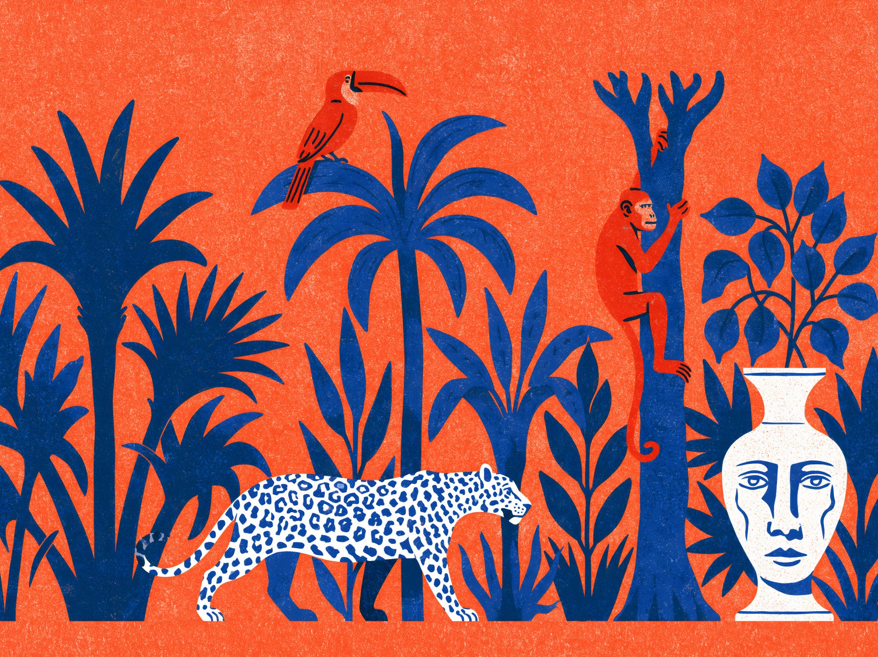 Vibrant Jungle Leopard and Tropical Wildlife Scene Wall Mural