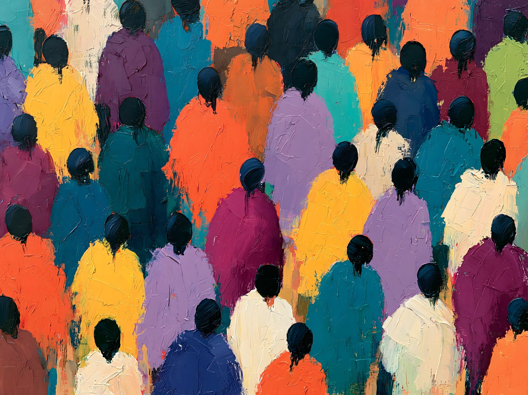 Impasto Figures in Vibrant Hues Wall Mural