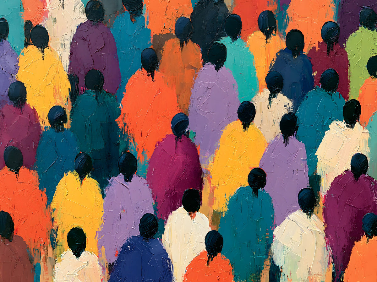 Impasto Figures in Vibrant Hues Wall Mural in your room — zoomed