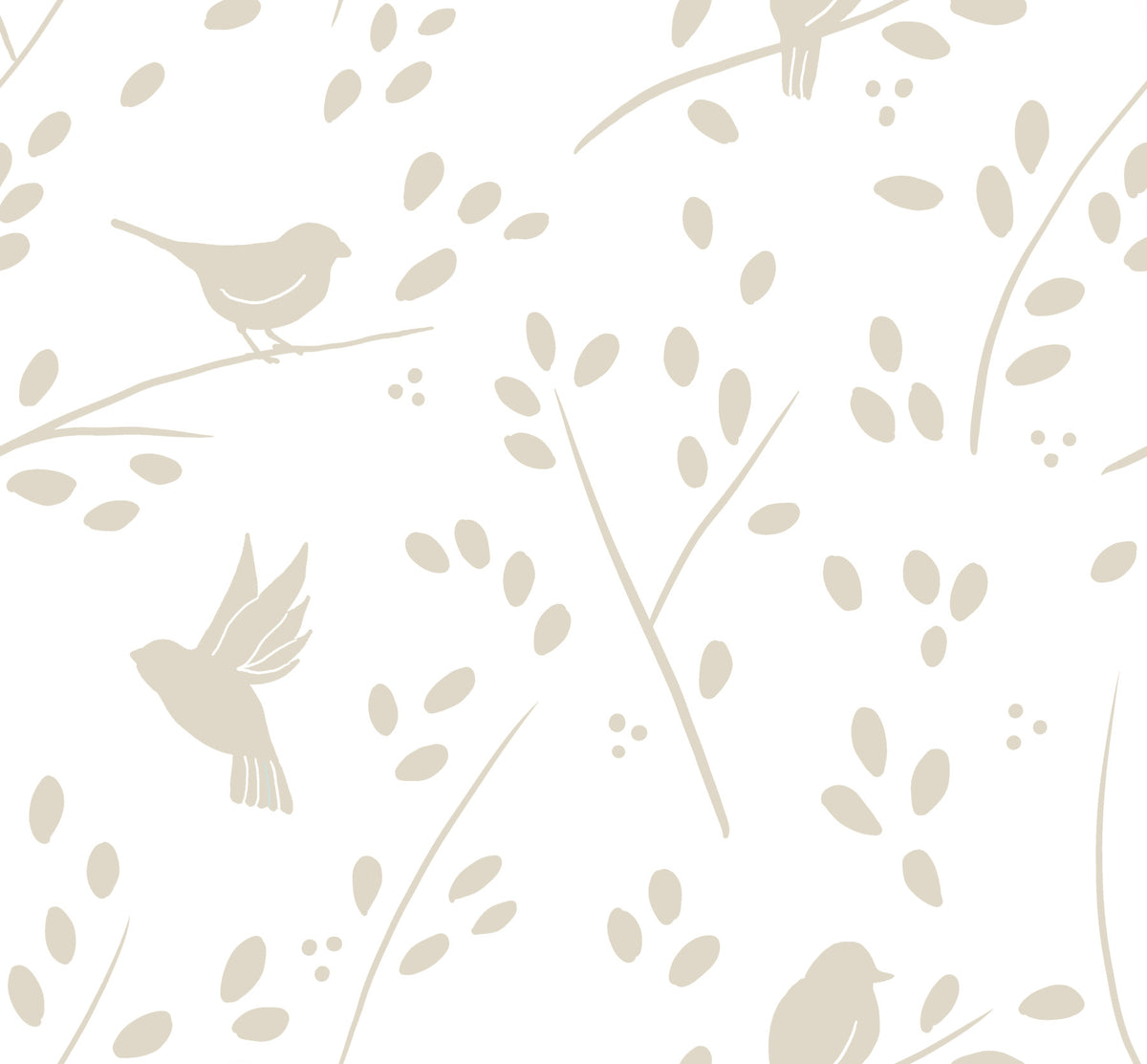 Minimalist Garden Birds in Soft Taupe Wallpaper⁠ in your room
