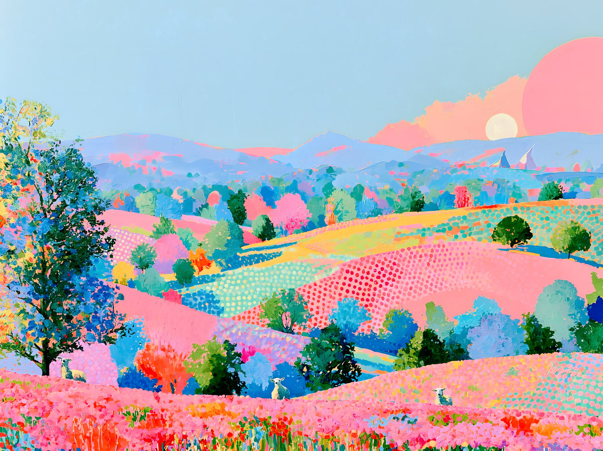 Vibrant Pastel Hillside Impression Wall Mural in your room