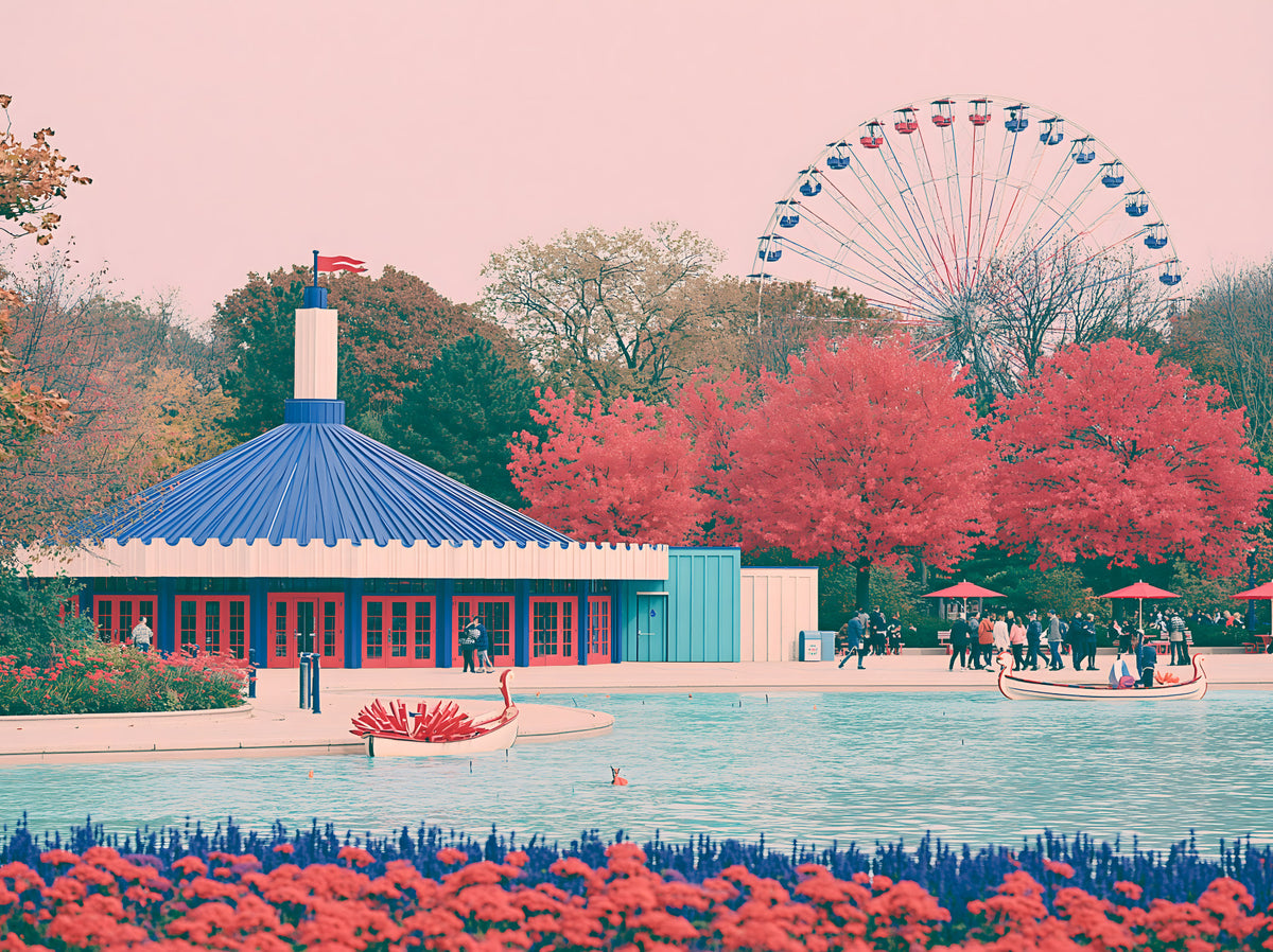 Fairground Pavilion and Ferris Wheel Wall Mural in your room — zoomed