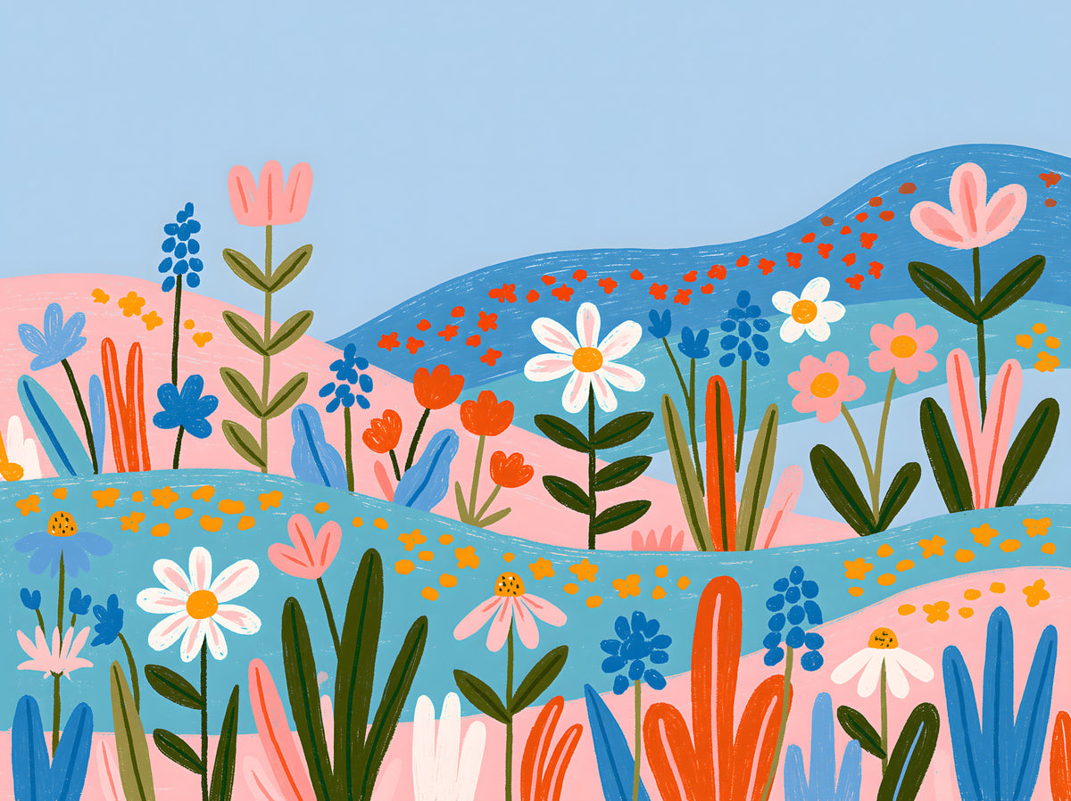 Bohemian Spring Meadow Landscape Wall Mural in your room