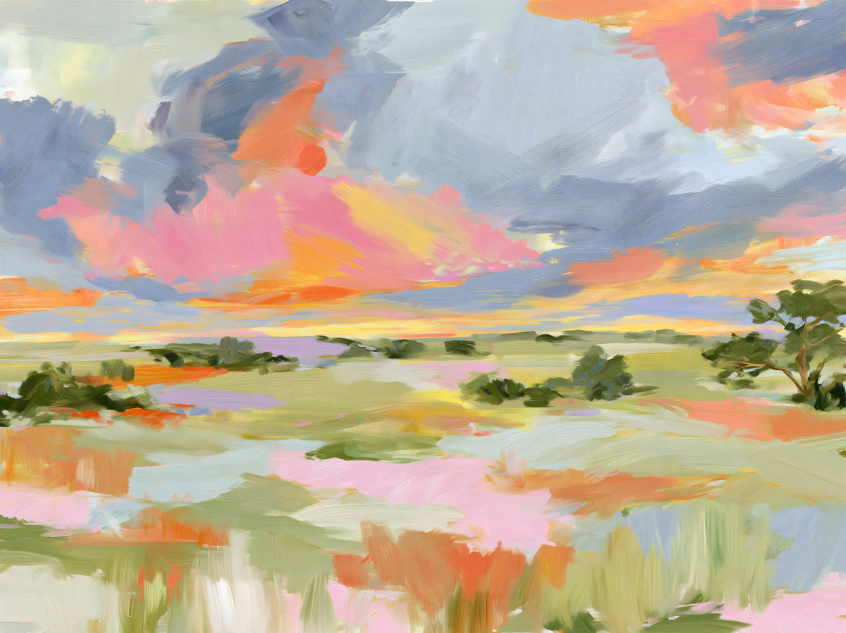 Sunset Brushstrokes Landscape Wall Mural in your room