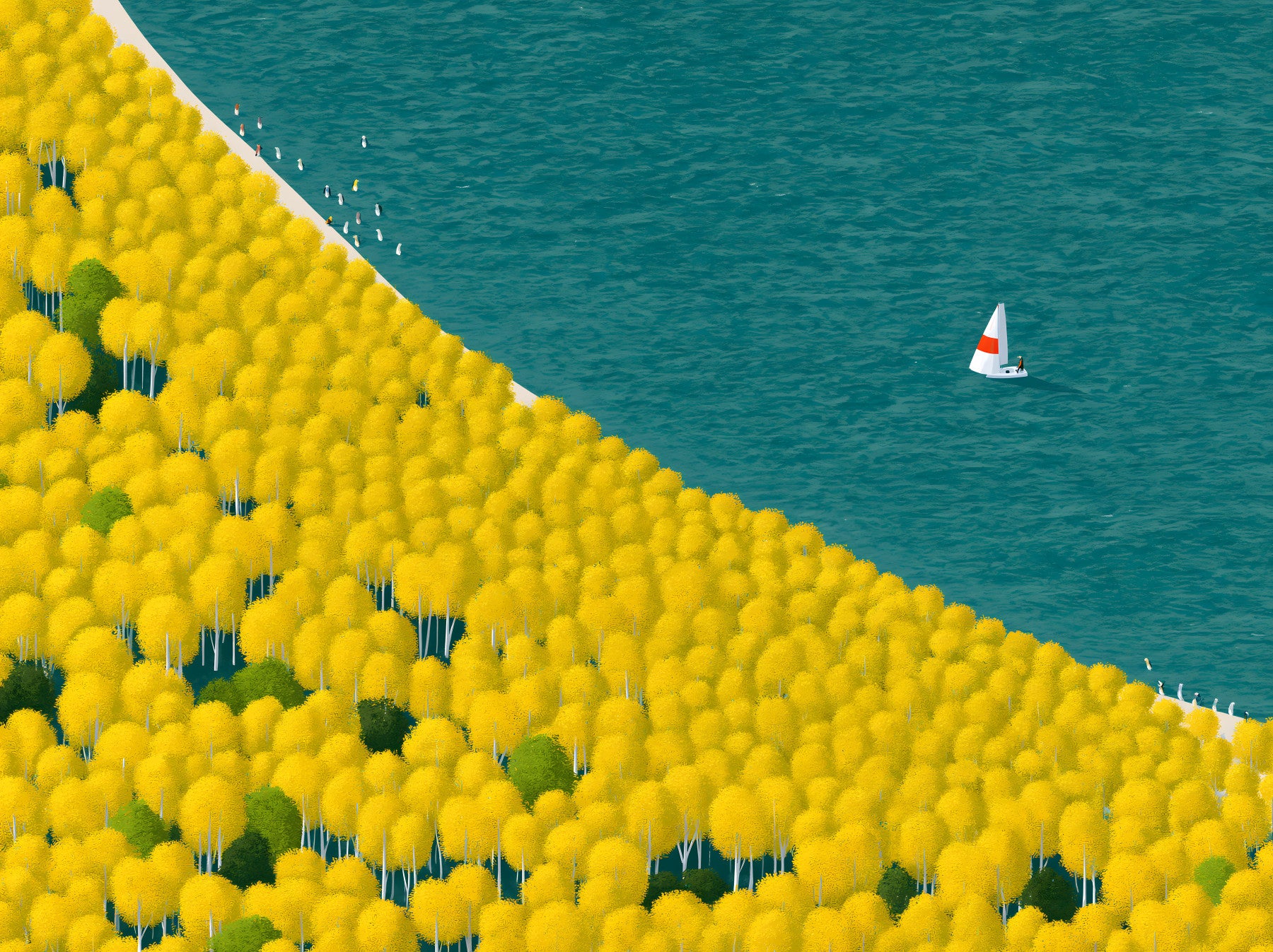 Isometric Autumn Sailing Journey Wall Mural