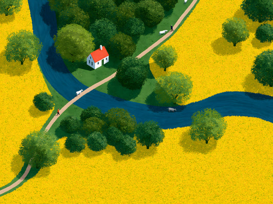 Isometric Countryside Meadow Scene Wall Mural