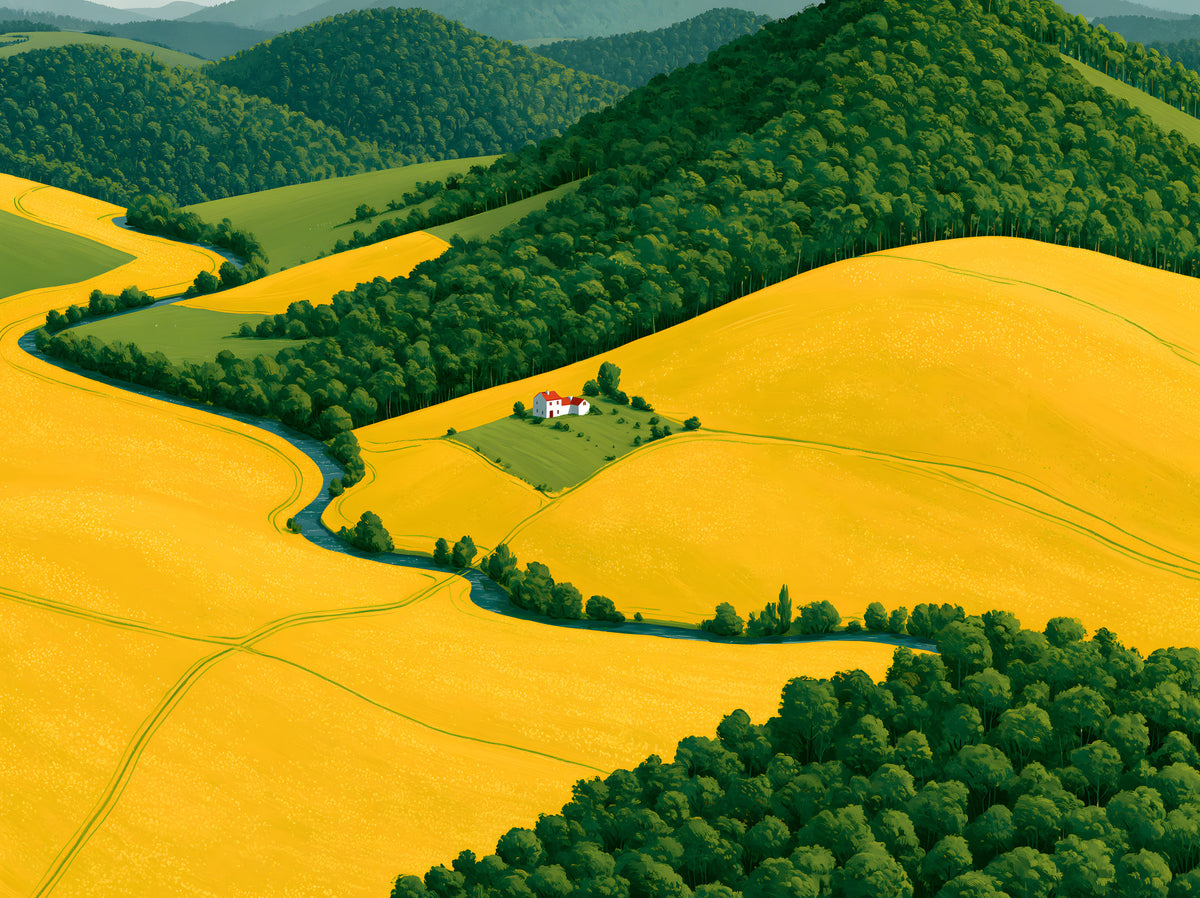 Pastoral Harmony Gold and Green Wall Mural in your room