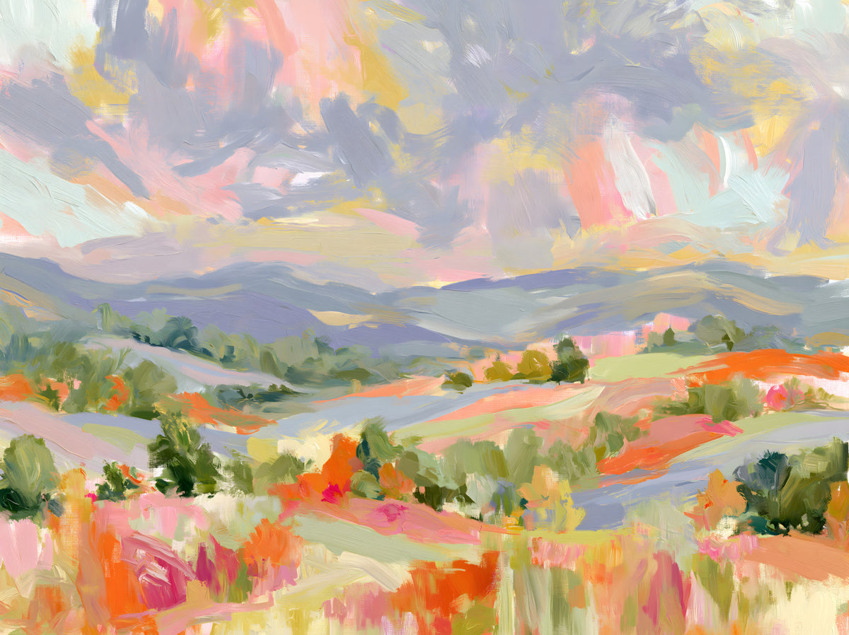 Impressionist Mountain Valley Vista Wall Mural in your room