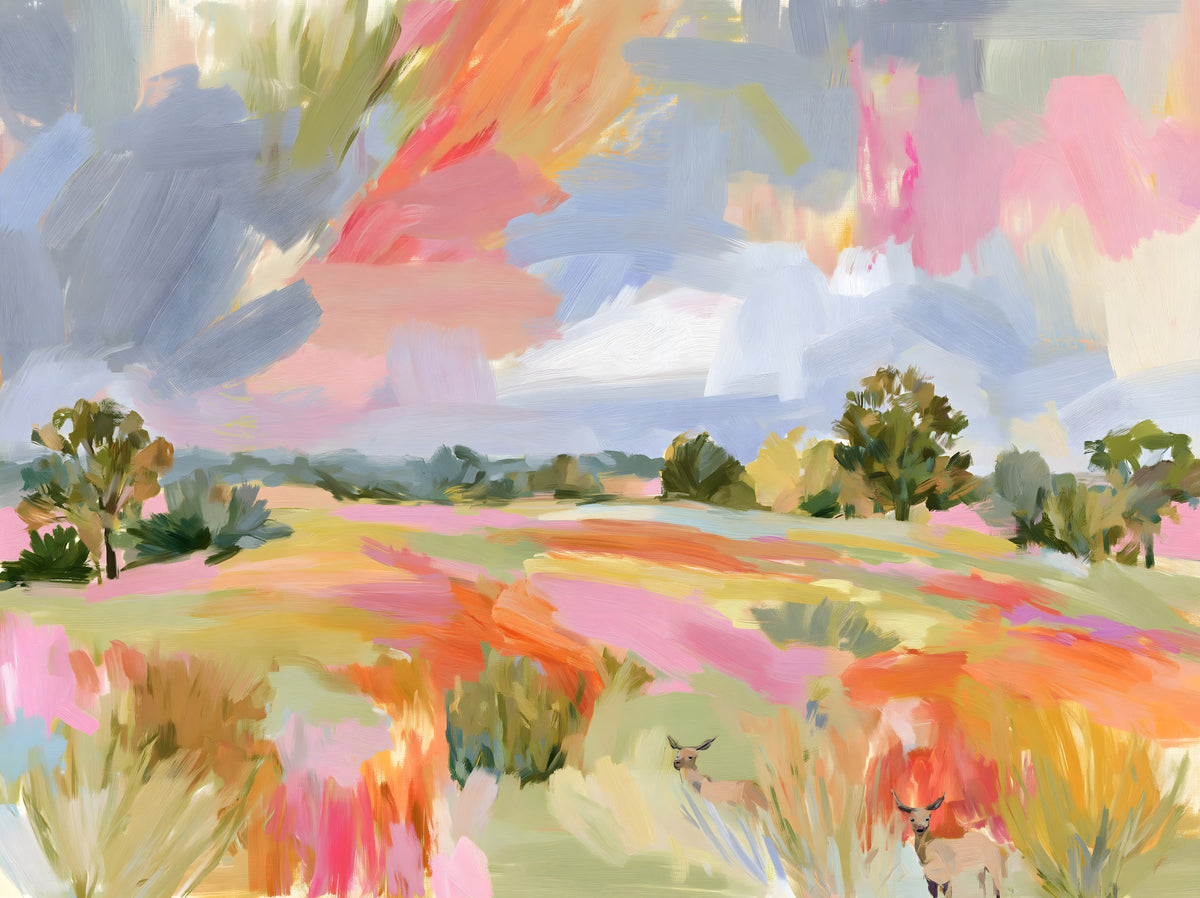 Abstract Painted Meadow with Wildlife Wall Mural in your room