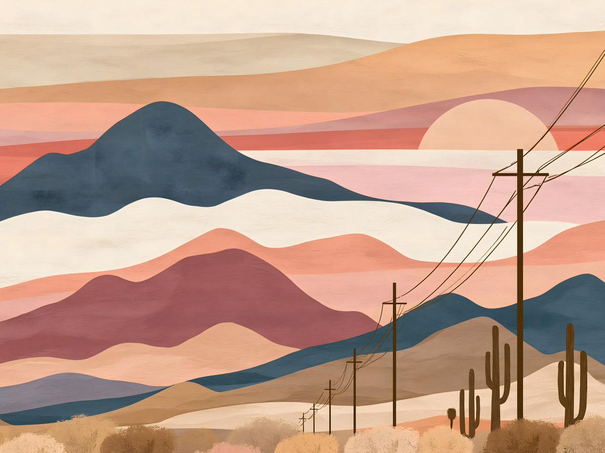 Desert Sunset Mountain Landscape Wall Mural