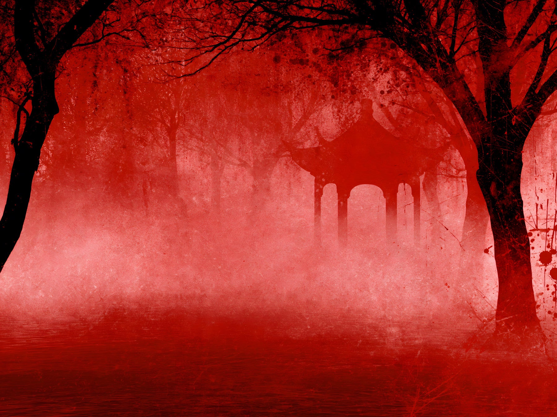 Crimson Pagoda Mist Wall Mural