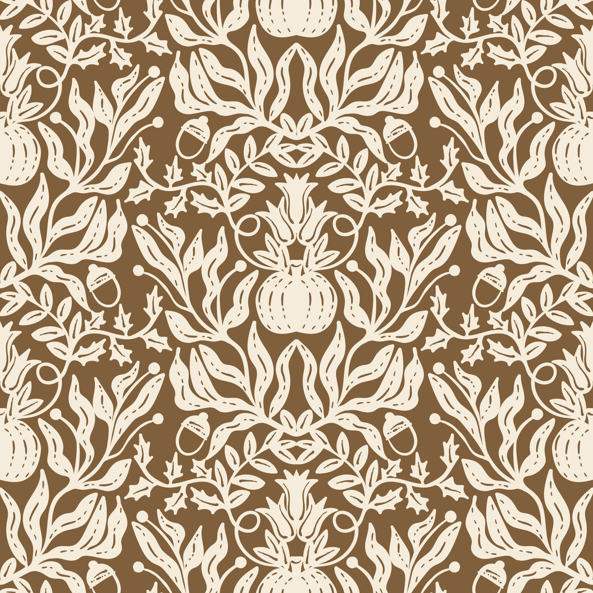 Rustic Autumn Harvest Linocut Wallpaper⁠ in your room — zoomed