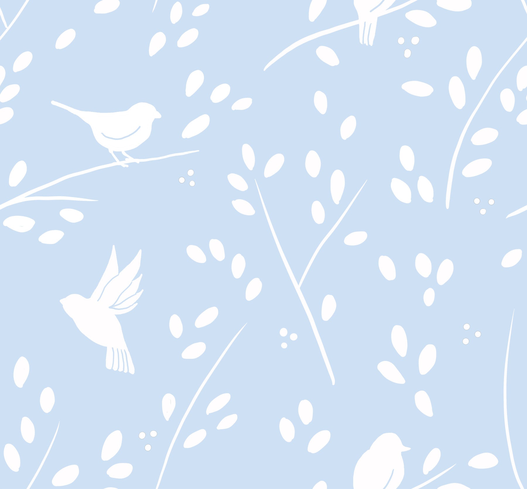 Soft Pastel Blue Woodland Birds Wallpaper⁠