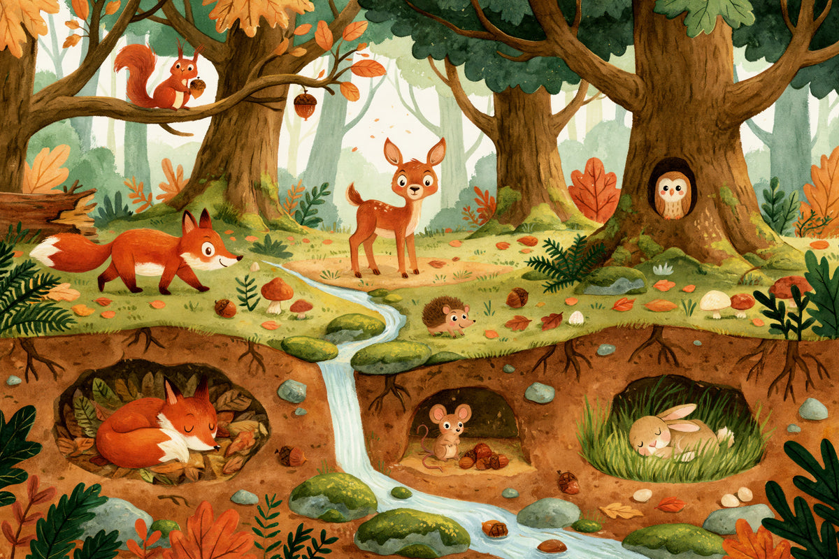 Woodland Creatures Forest Life Wall Mural in your room