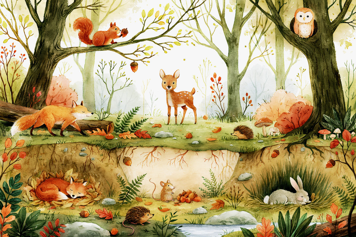 Enchanted Woodland Friends Illustration Wall Mural in your room