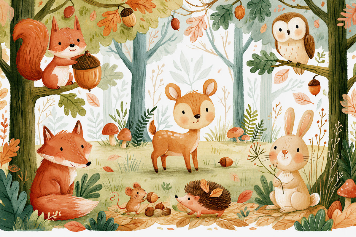 Forest Friends and Autumn Foliage Wall Mural in your room